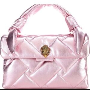 Kurt Geiger Mini Kensington Pink Metallic Quilted Leather Bow Top Handle
